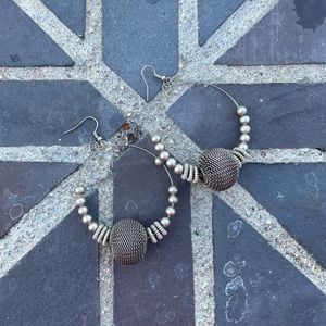 Vintage, Silver Wire Hoop Earrings with Circular Beads
